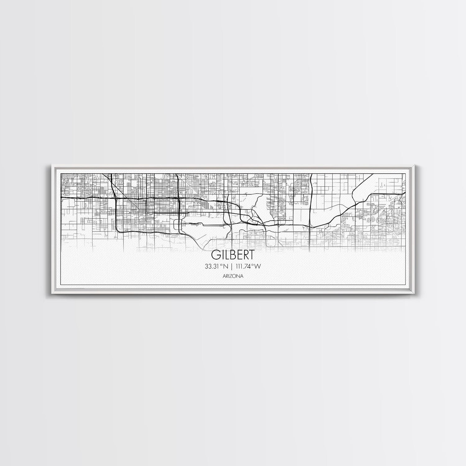 Panoramic Gilbert City Map, Arizona Art, Map Print, Minimalist Wall Art, Canvas Art, Housewarming Gift, Street Map Art, Closing Gift