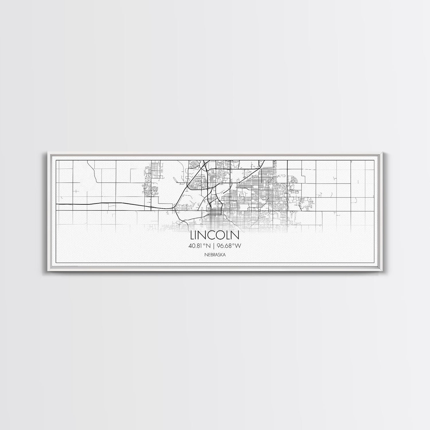 Panoramic Lincoln City Map, Nebraska Art, Map Print, Minimalist Wall Art, Canvas Art, Housewarming Gift, Street Map Art, Closing Gift