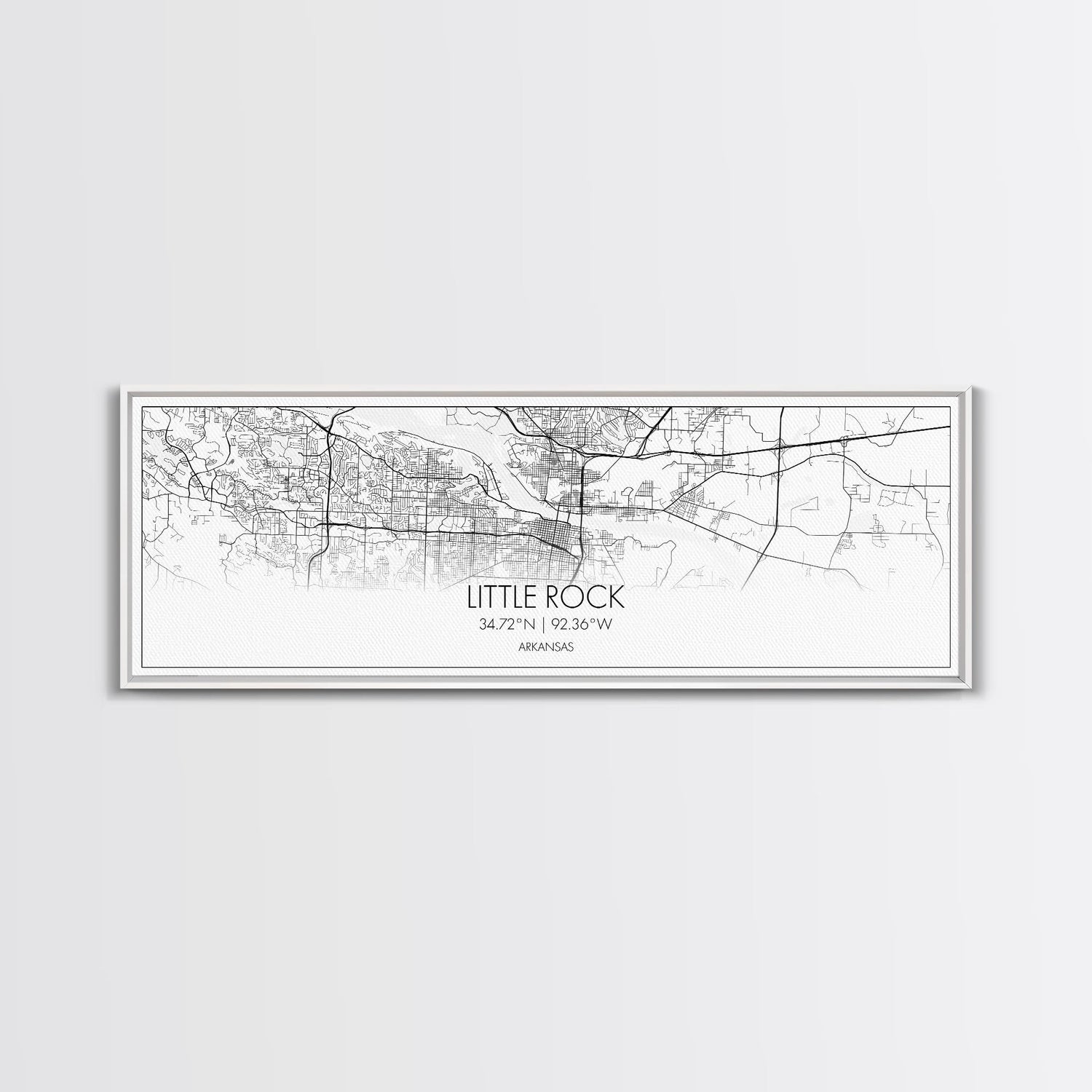 Panoramic Little Rock City Map, Arkansas Art, Map Print, Minimalist Wall Art, Canvas Art, Housewarming Gift, Street Map Art, Closing Gift