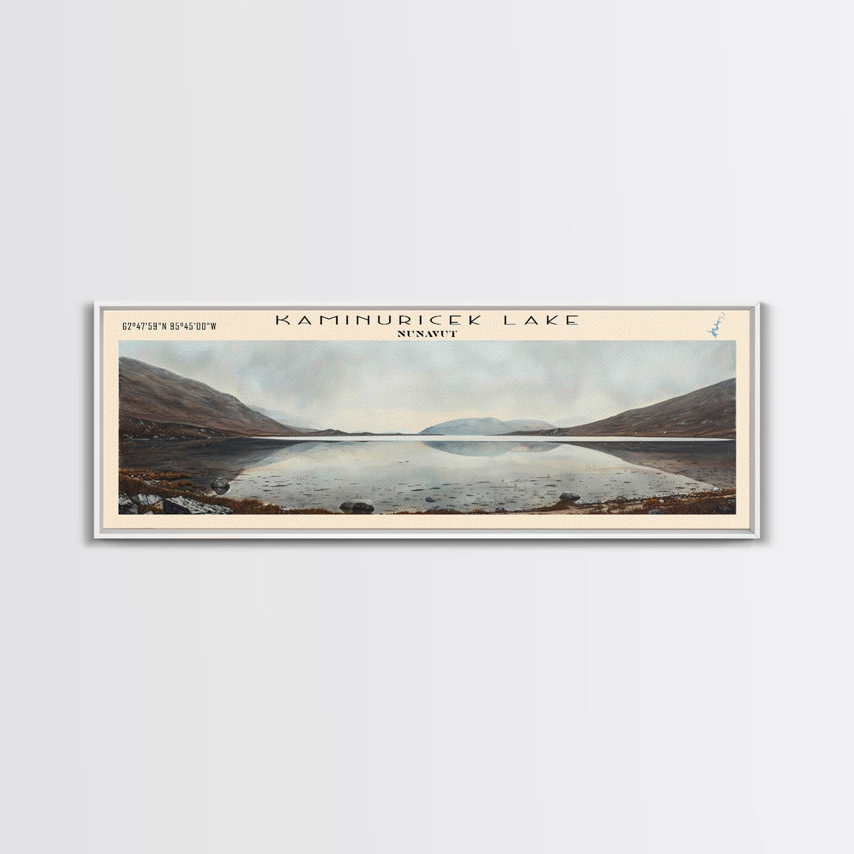 Kaminuricek Lake Qamanirjuaq Lake Framed Canvas Print, Panoramic Lake House Decor, Wall Art, Travel Poster, Serene Lake Painting, Nature Art