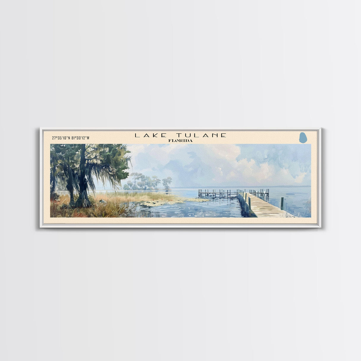 Lake Tulane Florida Framed Canvas Print, Lake House Decor, Panoramic Wall Art, Travel Poster, Landscape Painting, Bedroom Decor