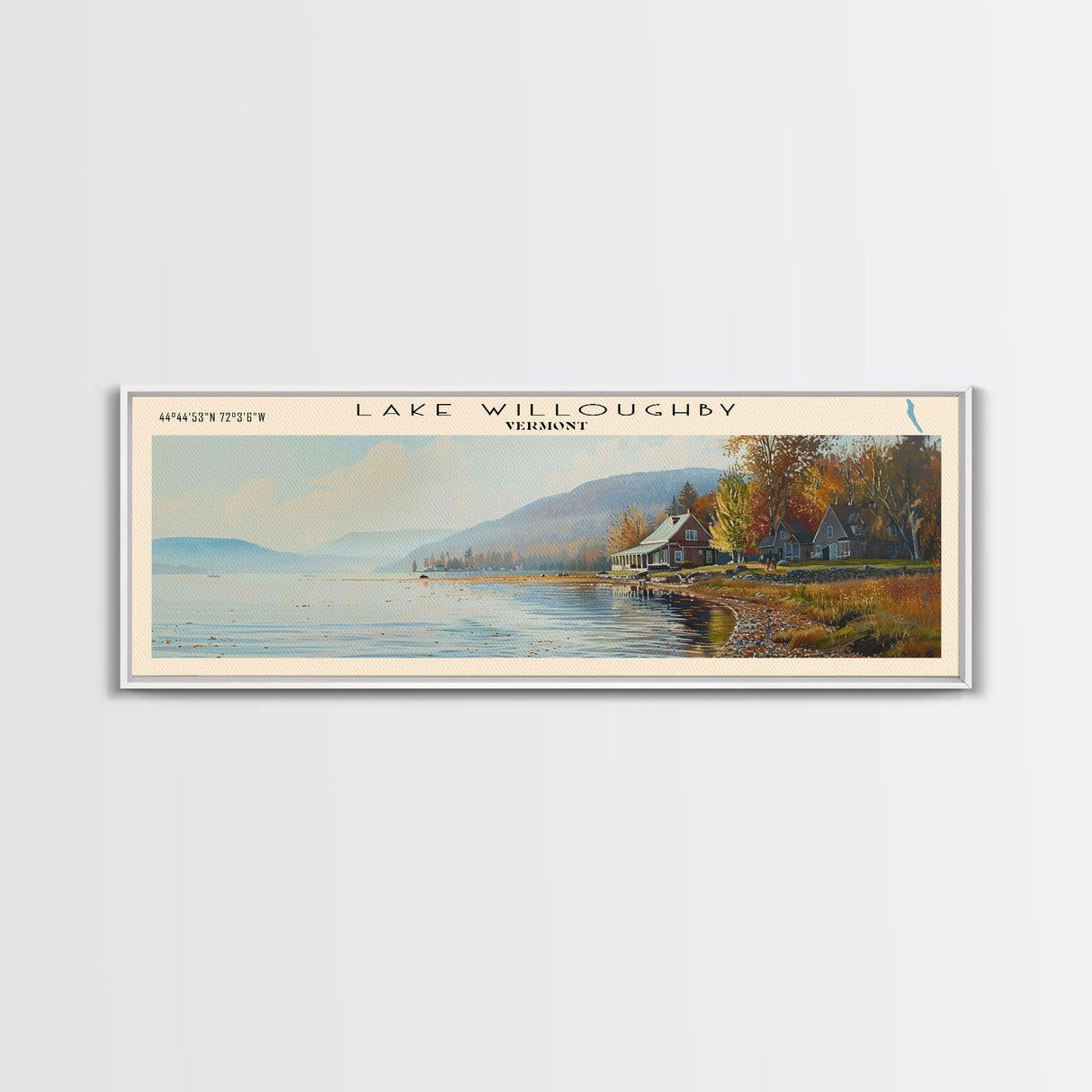 Lake Willoughby Vermont Framed Canvas Print, Lake House Decor, Panoramic Wall Art, Travel Poster, Scenic Landscape Painting, Living Room Decor