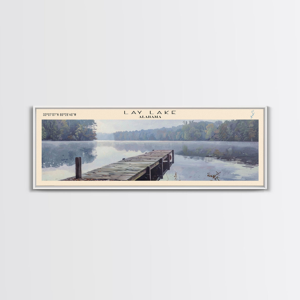 Lay Lake Alabama Framed Canvas Print, Lake House Decor, Panoramic Wall Art, Travel Poster, Beautiful Landscape Painting, Modern Art