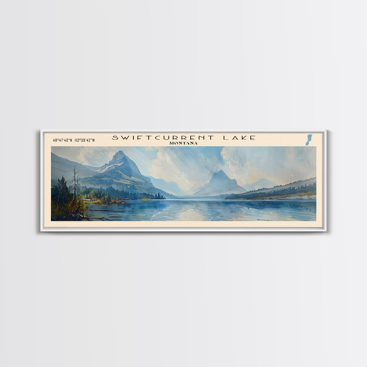 Tobin Lake Panoramic Wall Art, Framed Canvas Print, Lake House Decor, Travel Poster, Serene Landscape, Living Room Decor