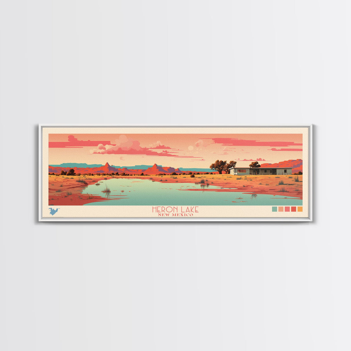 Heron Lake New Mexico Framed Canvas Print, Panoramic Art, Midcentury Modern, Pop Art, Bedroom Decor, Travel Poster, Artistic Decor, Home Decor