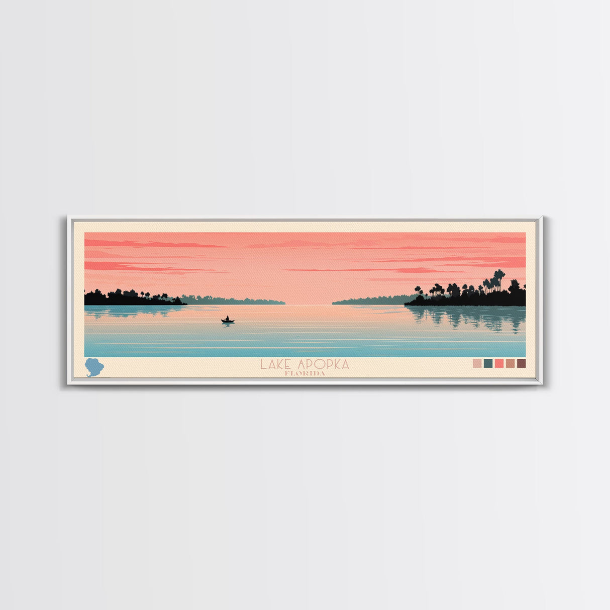 Lake Apopka Florida Framed Canvas Print, Panoramic Art, Midcentury Modern, Pop Art, Living Room Wall Art, Travel Poster, Lake House Decor