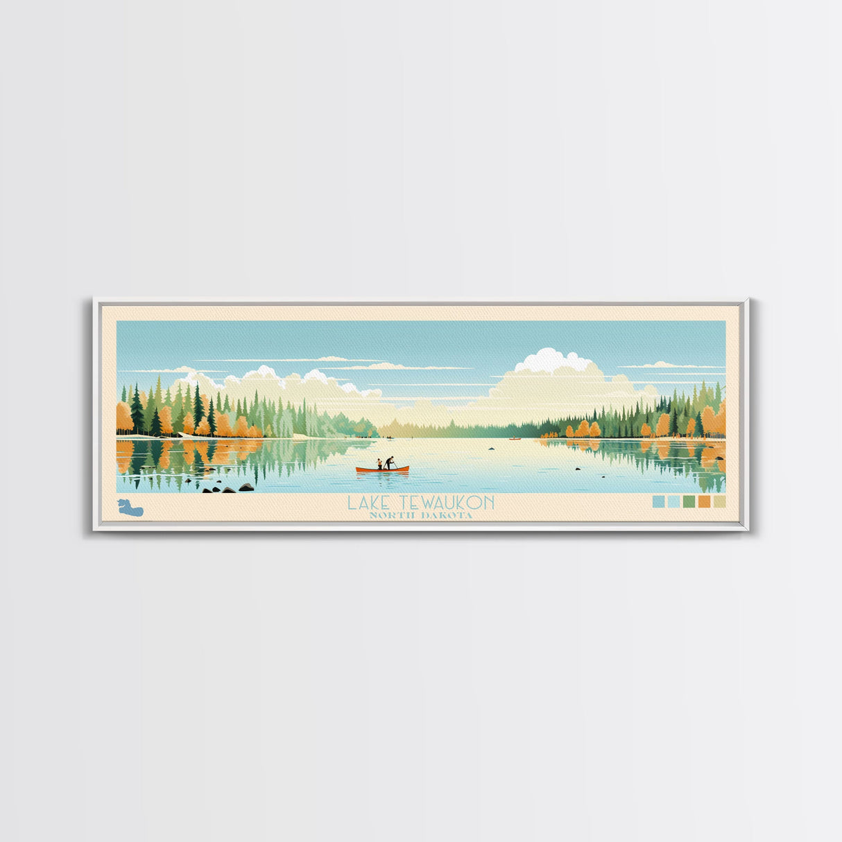 Lake Tewaukon North Dakota Framed Canvas Print, Panoramic Wall Art, Midcentury Modern, Pop Art, Living Room Decor, Travel Poster, Lake House Art
