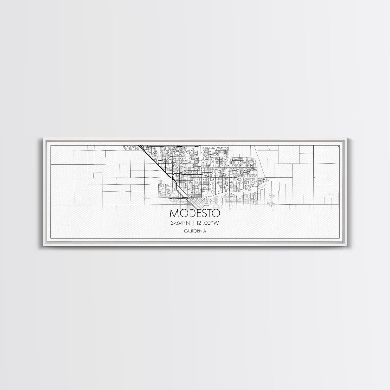 Panoramic Modesto City Map, California Art, Map Print, Minimalist Wall Art, Canvas Art, Housewarming Gift, Street Map Art, Closing Gift