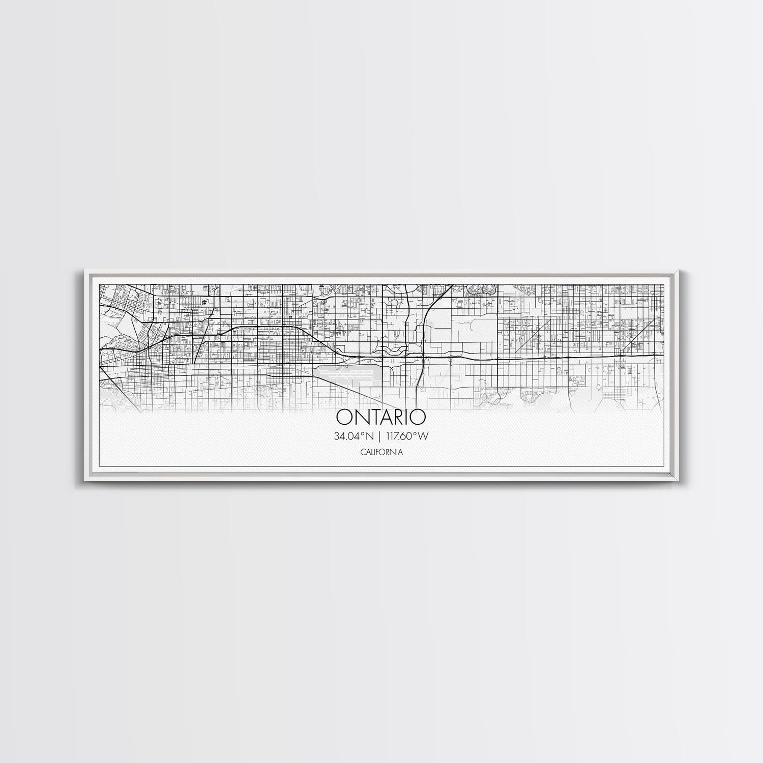 Panoramic Ontario City Map, California Art, Map Print, Minimalist Wall Art, Canvas Art, Housewarming Gift, Street Map Art, Closing Gift