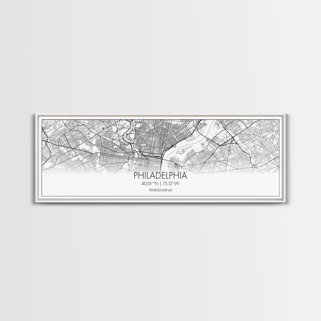 Panoramic Philadelphia City Map, Pennsylvania Art, Map Print, Minimalist Wall Art, Canvas Art, Housewarming Gift, Street Map, Closing Gift