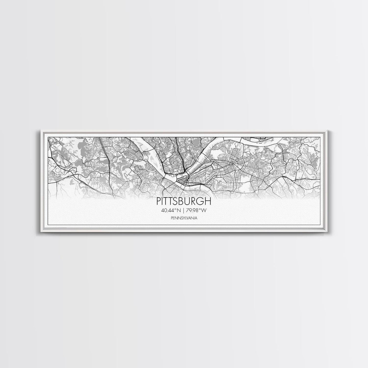 Panoramic Pittsburgh City Map, Pennsylvania Art, Map Print, Minimalist Wall Art, Canvas Art, Housewarming Gift, Street Map Art, Closing Gift