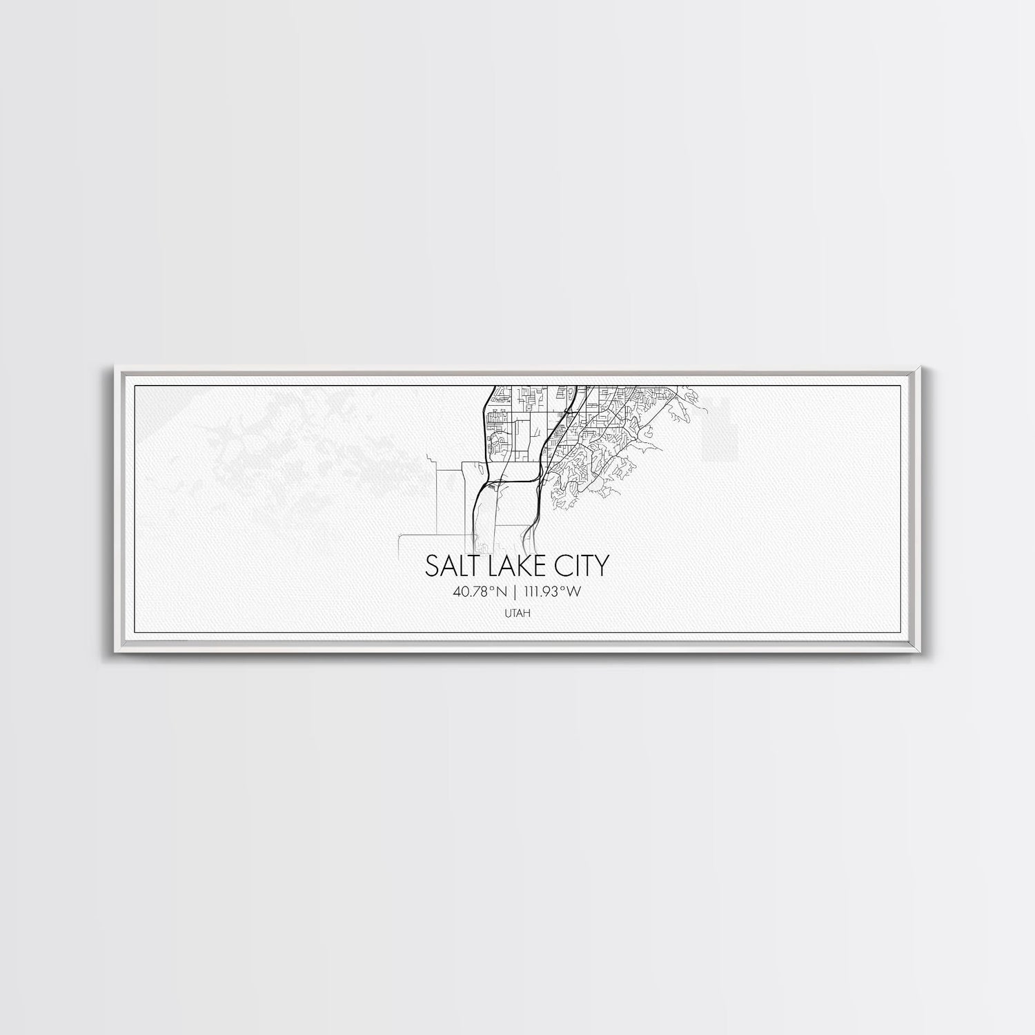 Panoramic Salt Lake City Map, Utah Art, Map Print, Minimalist Wall Art, Canvas Art, Housewarming Gift, Street Map Art, Closing Gift