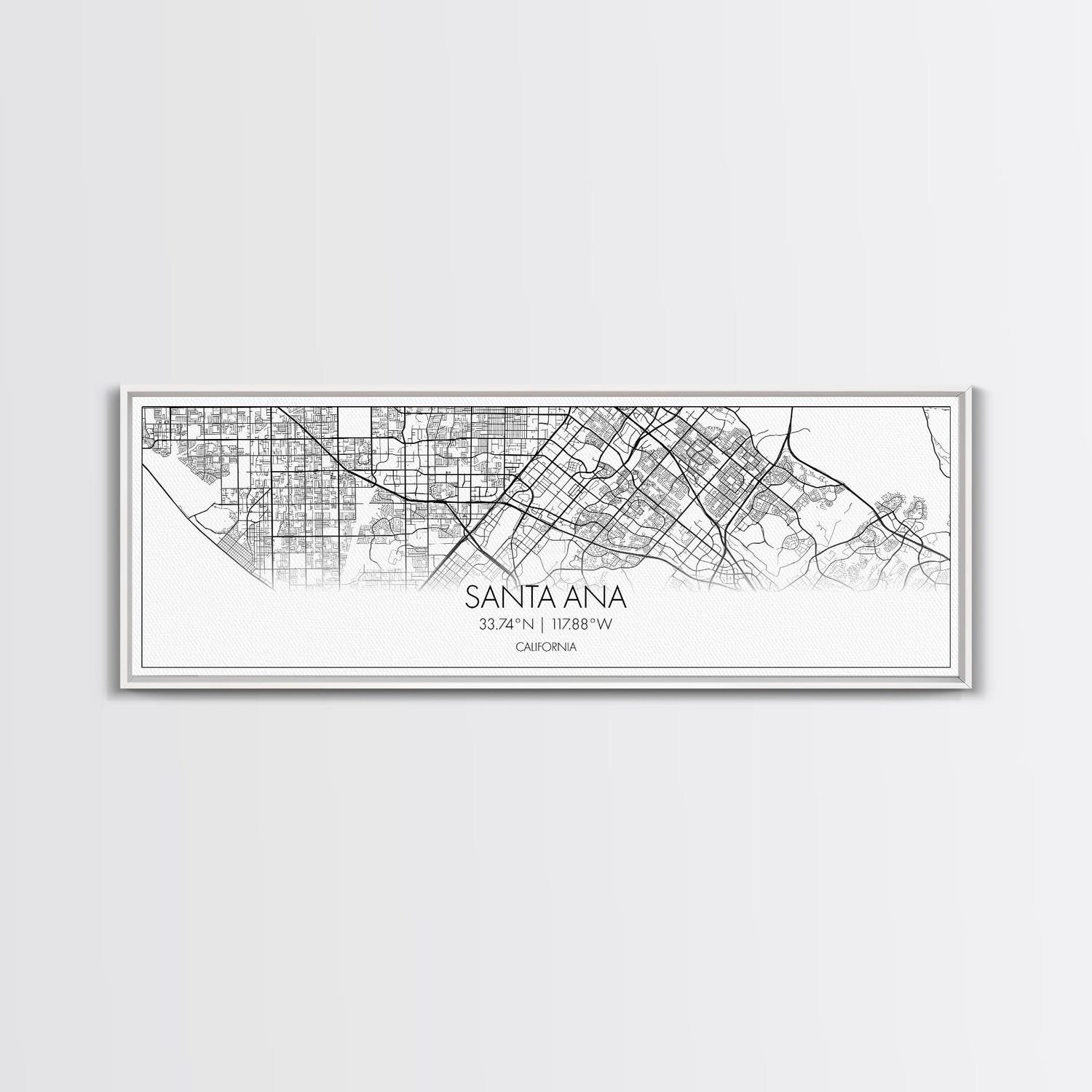 Panoramic Santa Ana City Map, California Art, Map Print, Minimalist Wall Art, Canvas Art, Housewarming Gift, Street Map Art, Closing Gift