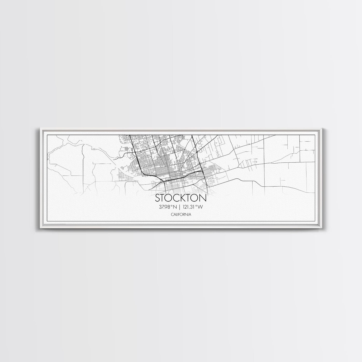 Panoramic Stockton City Map, California Art, Map Print, Minimalist Wall Art, Canvas Art, Housewarming Gift, Street Map Art, Closing Gift