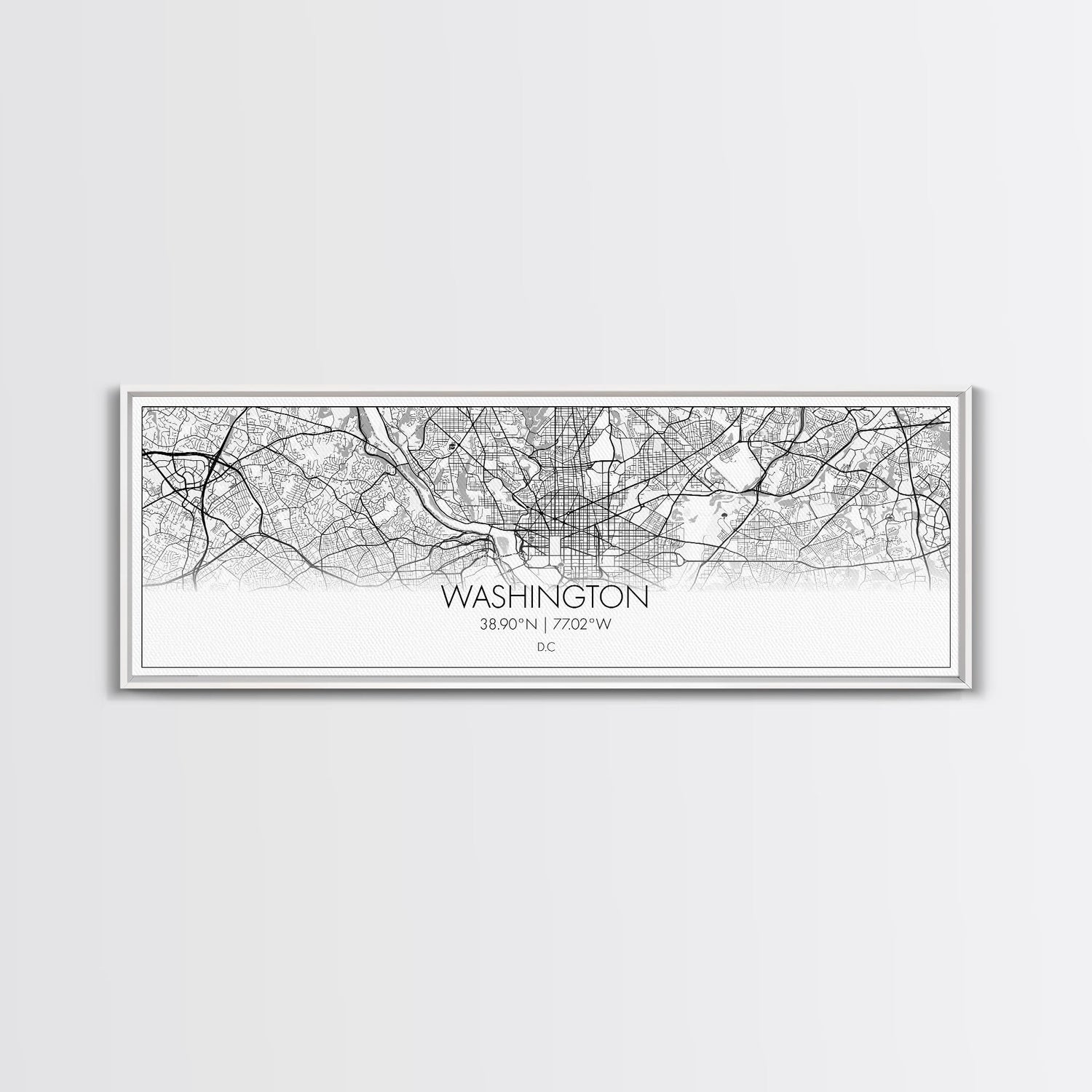Panoramic Washington City Map, District Of Columbia, Map Print, Minimalist Wall Art, Canvas Art, Housewarming Gift, Street Map, Closing Gift