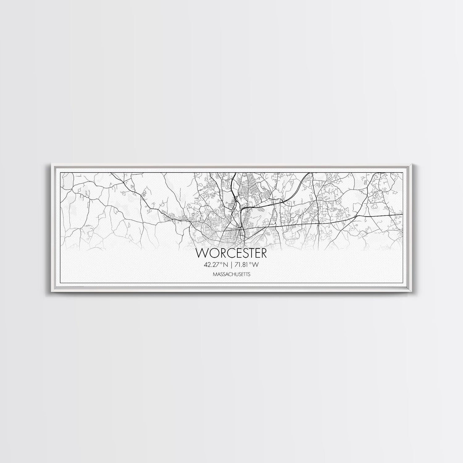 Panoramic Worcester City Map, Massachusetts Art, Map Print, Minimalist Wall Art, Canvas Art, Housewarming Gift, Street Map Art, Closing Gift