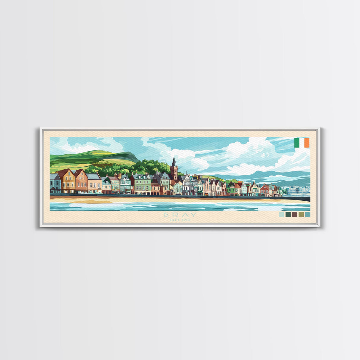 Bray, Ireland Panoramic Travel Poster Canvas Print, Bray, Ireland Painting, Ireland Art, Bray Travel Art, Guest Room Painting