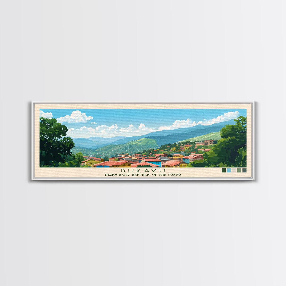 Bukavu, Congo Panoramic Travel Poster Canvas Print, Bukavu, Congo Painting, Congo Art, Bukavu Travel Art, Living Room Painting