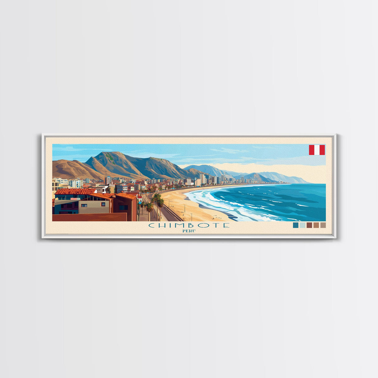 Chimbote, Peru Panoramic Travel Poster Canvas Print, Chimbote, Peru Painting, Peru Art, Chimbote Travel Art, Living Room Painting