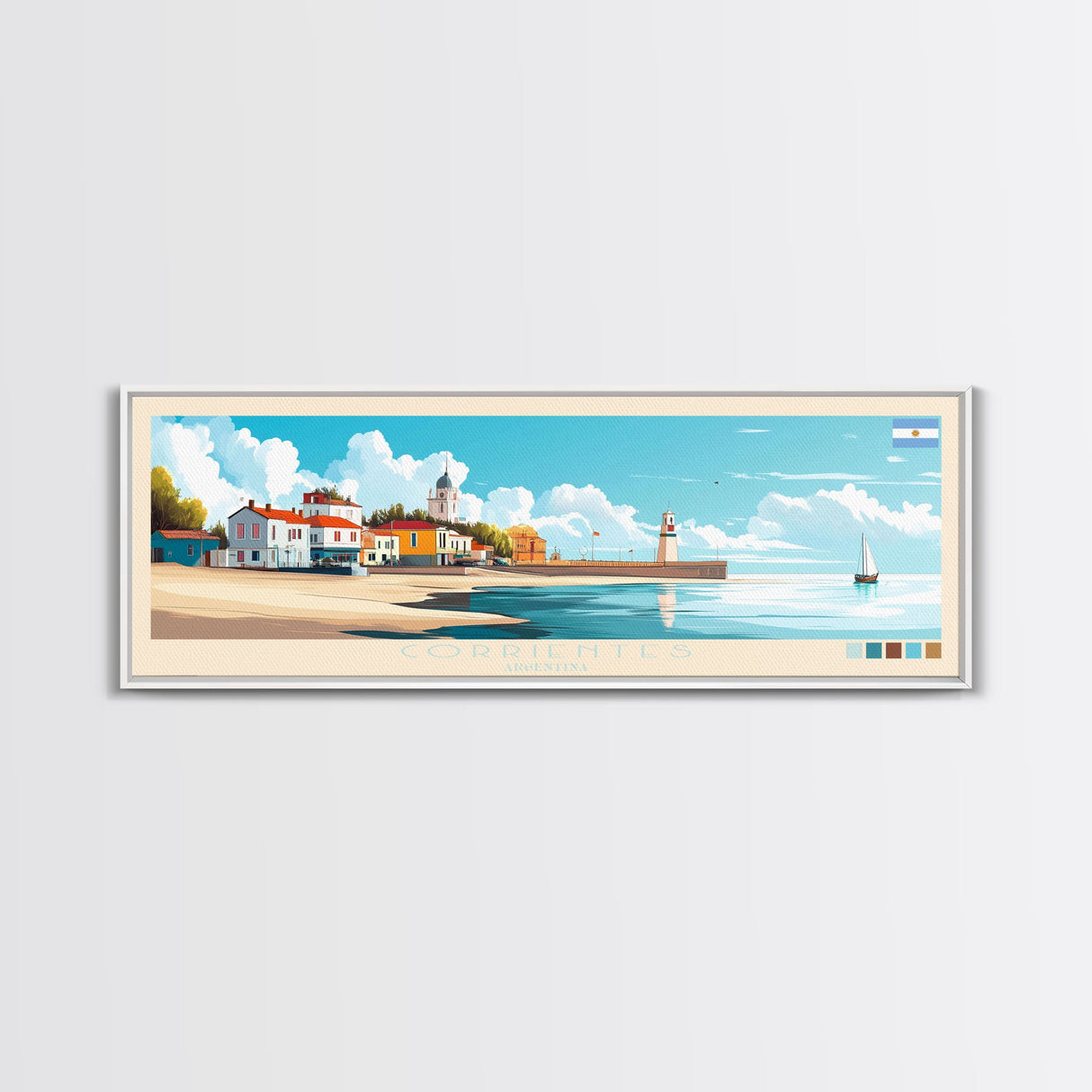 Corrientes, Argentina Travel Poster Panoramic Canvas Print, Corrientes, Argentina Painting, Argentina Art, Corrientes Travel Art, Guest Room Painting