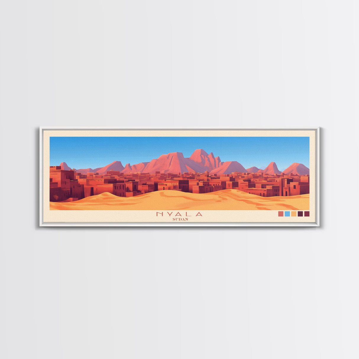 Nyala, Sudan Travel Poster Panoramic Canvas Print, Nyala, Sudan Painting, Sudan Art, Nyala Travel Art, Guest Room Painting