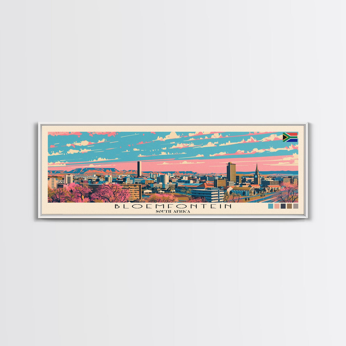 Bloemfontein, South Africa Panoramic Canvas Print, Bloemfontein, South Africa Painting, South Africa Art, Bloemfontein Travel Poster, Travel Art, Guest Room Painting