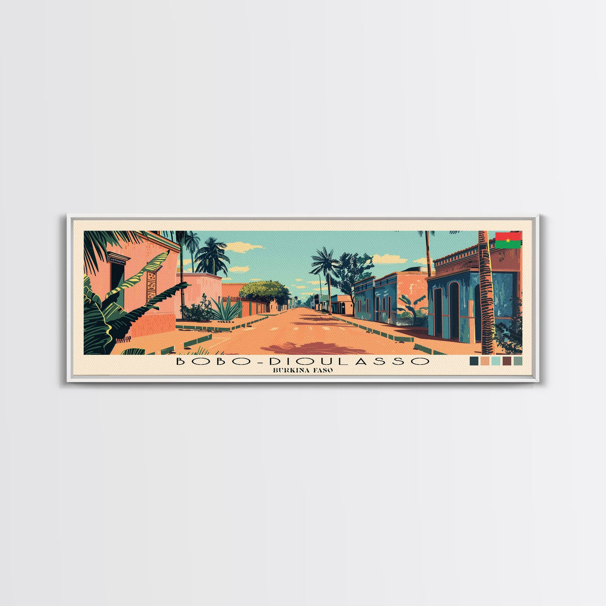 Bobo-Dioulasso, Burkina Faso Panoramic Canvas Print, Bobo-Dioulasso, Burkina Faso Painting, Burkina Faso Art, Bobo-Dioulasso Travel Poster, Travel Art, Guest Room Painting