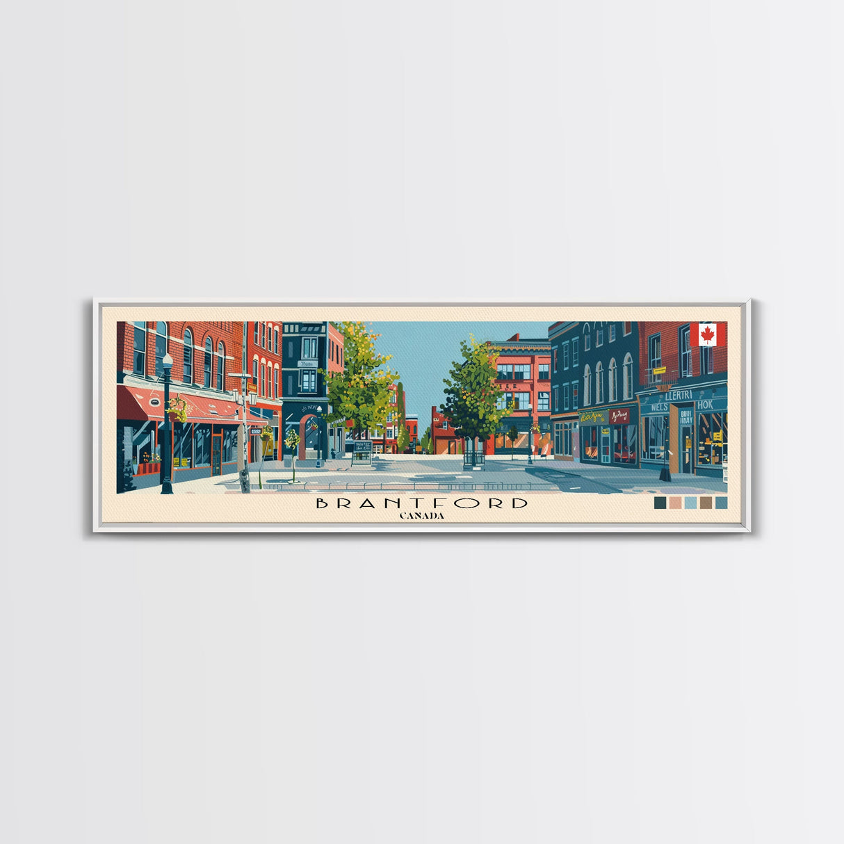 Brantford, Canada Panoramic Canvas Print, Brantford, Canada Painting, Canada Art, Brantford Travel Poster, Travel Art, Living Room Painting