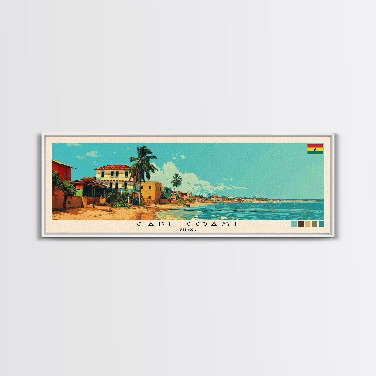 Cape Coast, Ghana Panoramic Canvas Print, Cape Coast, Ghana Painting, Ghana Art, Cape Coast Travel Poster, Travel Art, Living Room Painting