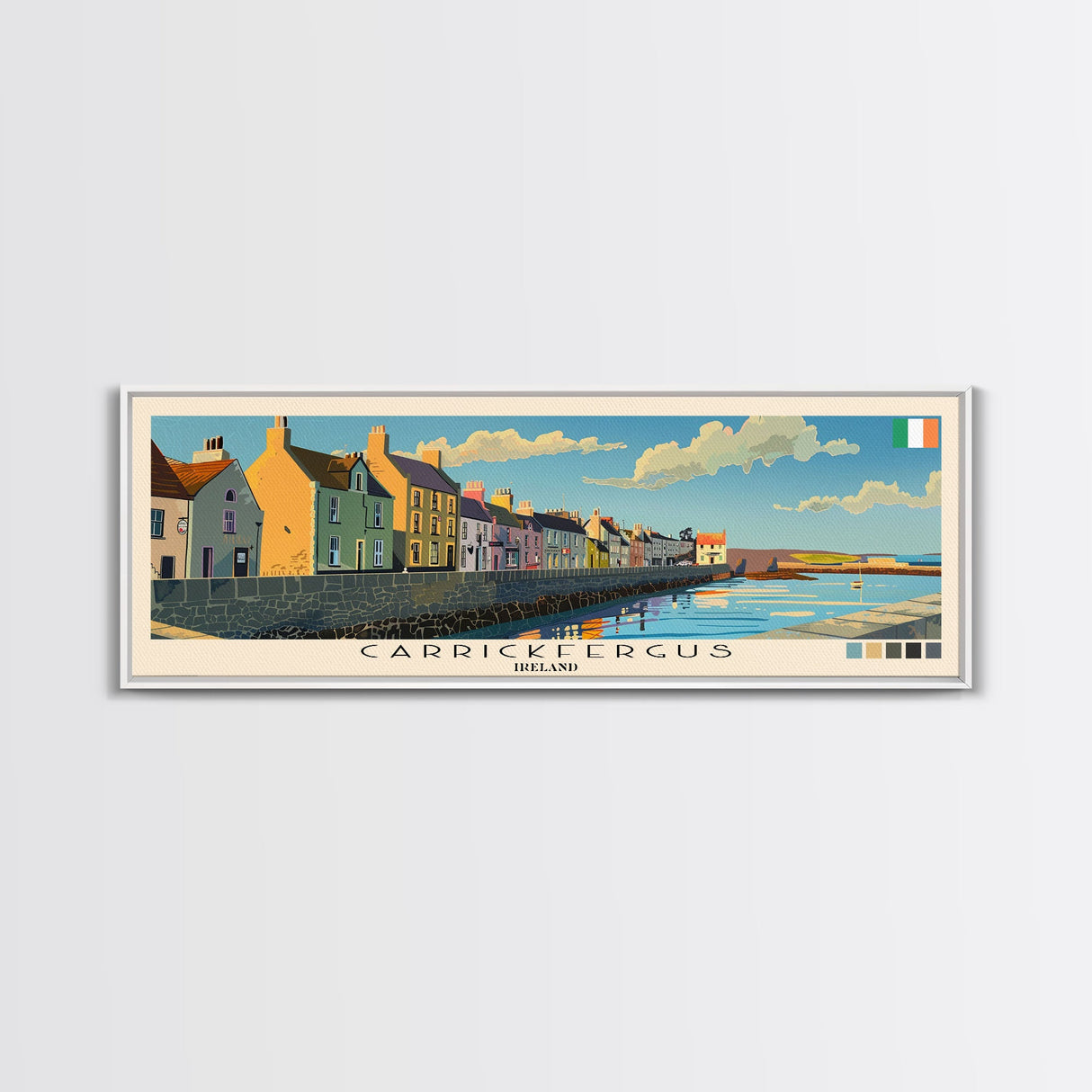 Carrickfergus, Ireland Panoramic Canvas Print, Carrickfergus, Ireland Painting, Ireland Art, Carrickfergus Travel Poster, Travel Art, Living Room Painting