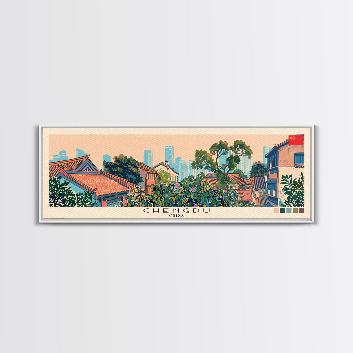 Chengdu, China Panoramic Canvas Print, Chengdu, China Painting, China Art, Chengdu Travel Poster, Travel Art, Vacation Gift