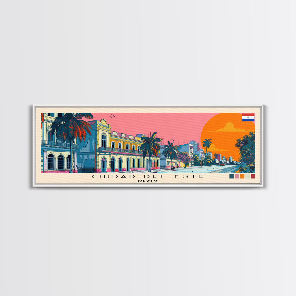 Ciudad del Este, Paraguay Panoramic Canvas Print, Ciudad del Este, Paraguay Painting, Paraguay Art, Ciudad del Este Travel Poster, Travel Art, Guest Room Painting