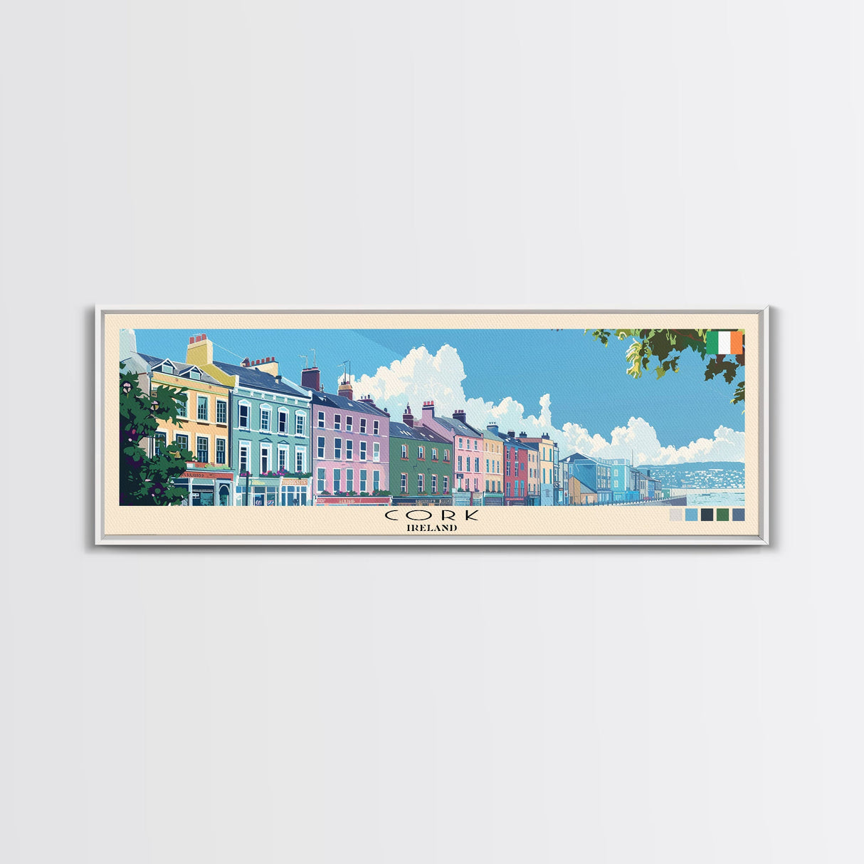 Cork, Ireland Panoramic Canvas Print, Cork, Ireland Painting, Ireland Art, Cork Travel Poster, Travel Art, Guest Room Painting
