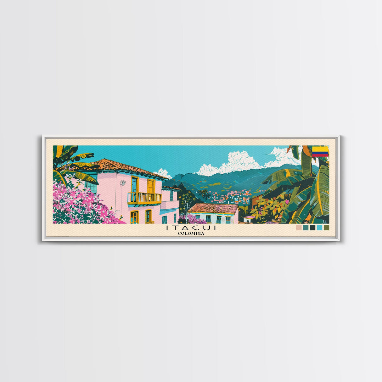 Itagui, Colombia Panoramic Canvas Print, Itagui, Colombia Painting, Colombia Art, Itagui Travel Poster, Travel Art, Guest Room Painting