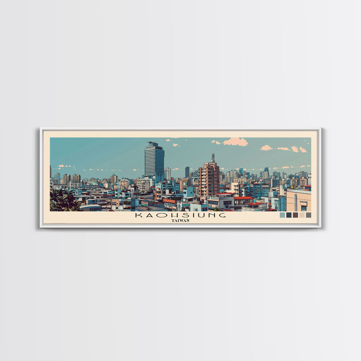 Kaohsiung, Taiwan Panoramic Canvas Print, Kaohsiung, Taiwan Painting, Taiwan Art, Kaohsiung Travel Poster, Travel Art, Vacation Gift
