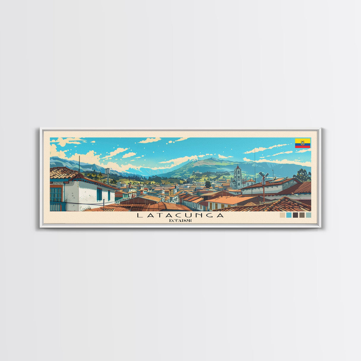 Latacunga, Ecuador Panoramic Canvas Print, Latacunga, Ecuador Painting, Ecuador Art, Latacunga Travel Poster, Travel Art, Housewarming Gift