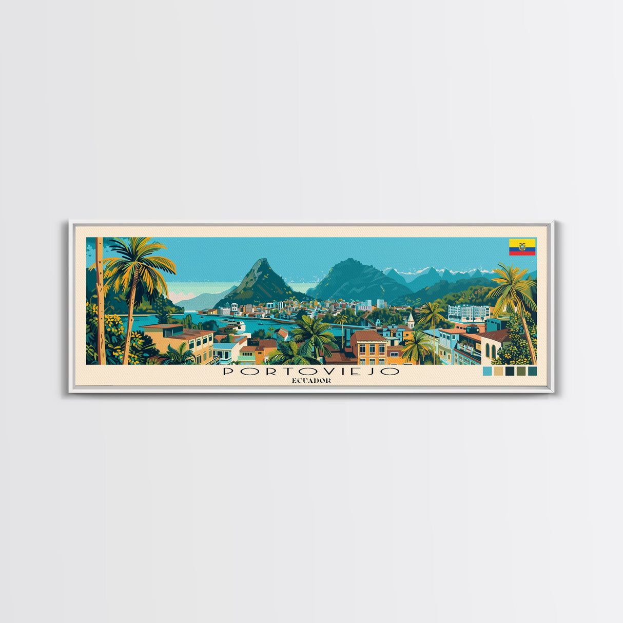 Portoviejo, Ecuador Panoramic Canvas Print, Portoviejo, Ecuador Painting, Ecuador Art, Portoviejo Travel Poster, Travel Art, Guest Room Painting