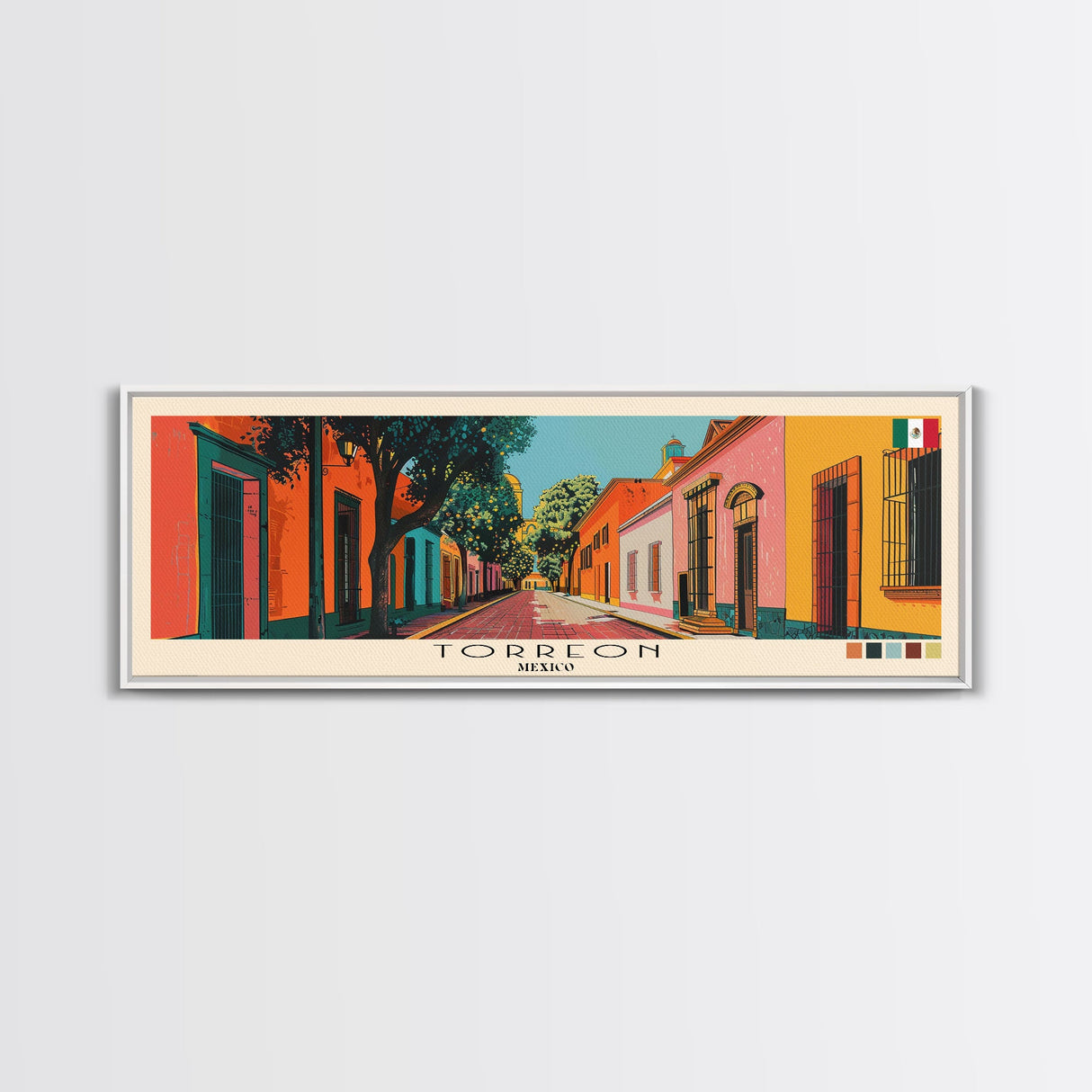 Torreon, Mexico Panoramic Canvas Print, Torreon, Mexico Painting, Mexico Art, Torreon Travel Poster, Travel Art, Housewarming Gift