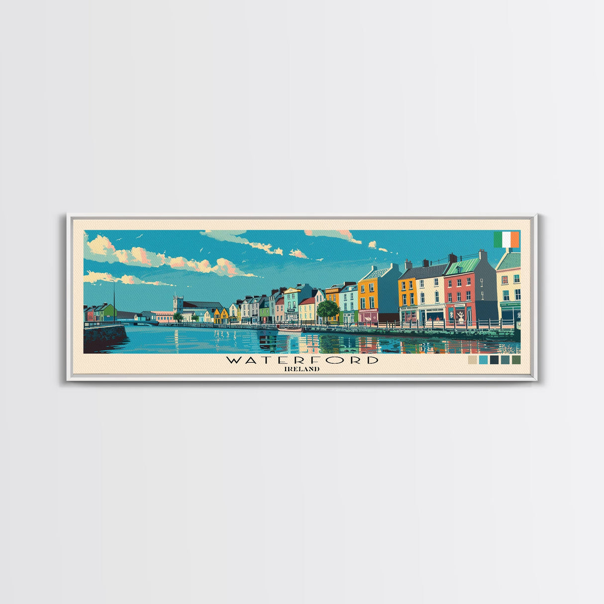 Waterford, Ireland Panoramic Canvas Print, Waterford, Ireland Painting, Ireland Art, Waterford Travel Poster, Travel Art, Housewarming Gift