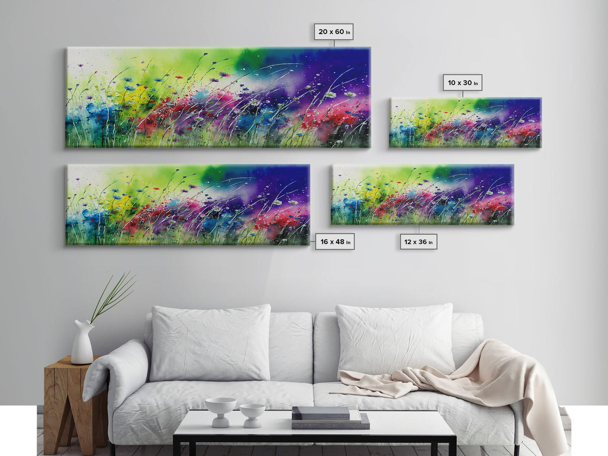 Framed Canvas Print of Colorful Wild Flower Field - Gallery-Wrapped Artwork - Ready to Hang - High Quality Artwork - Panoramic Art