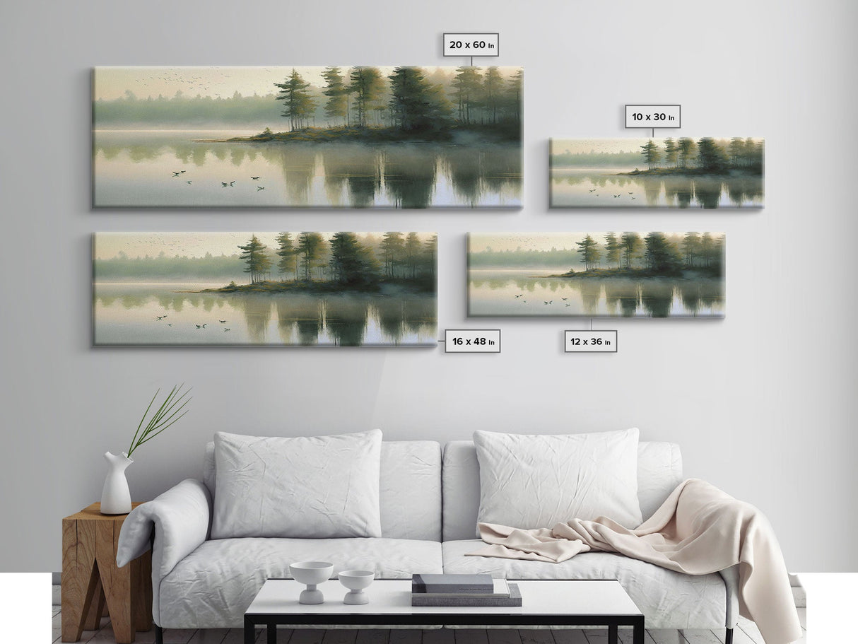 framed lake landscape art, panoramic, framed wall art, living room wall decor, framed canvas, minimalist landscape, abstract landscape art