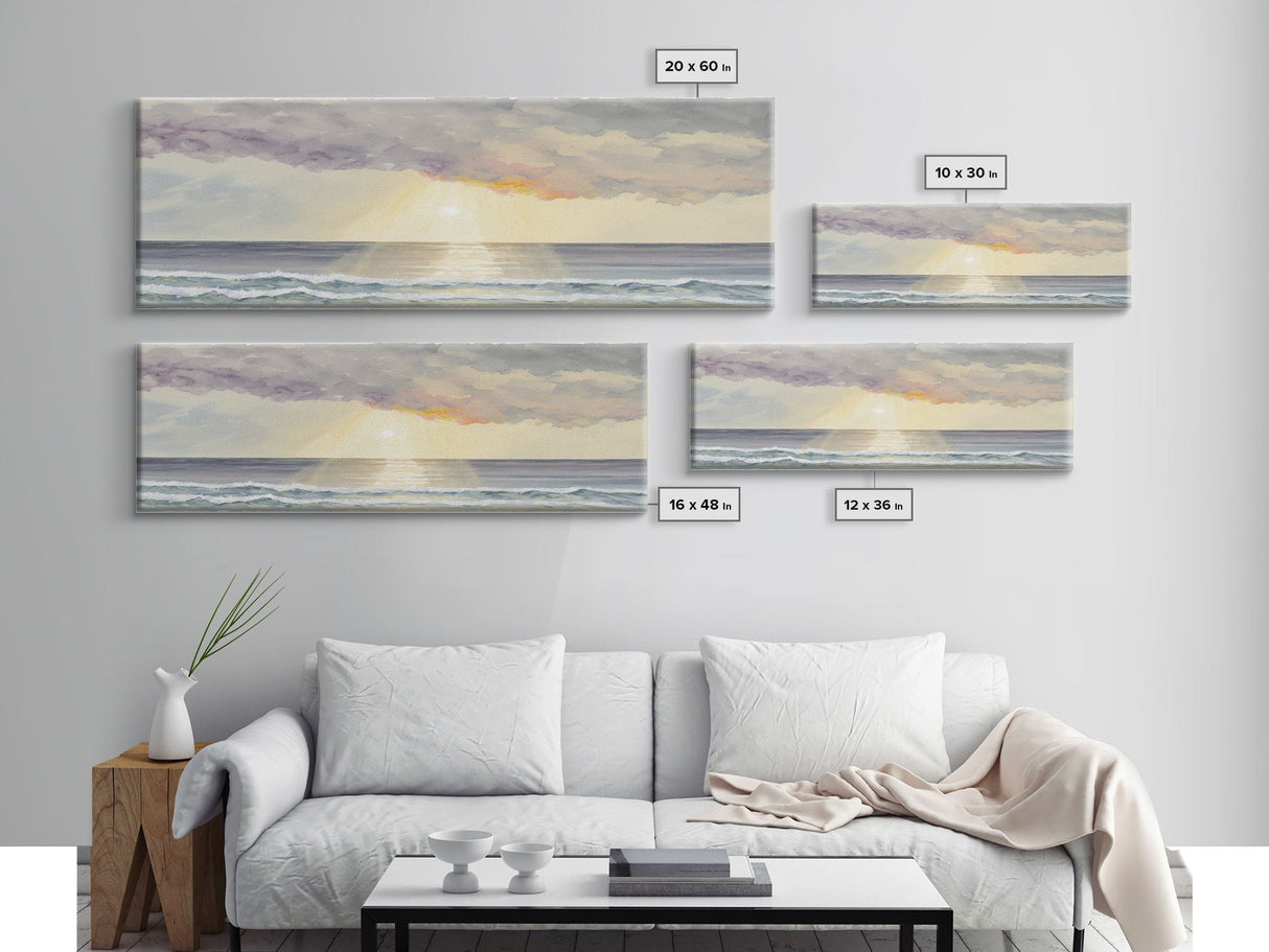 Panoramic Ocean Beach canvas prints Sea landscape Nautical photo Coastal canvas print Sea wave canvas Extra large wall art Ready to hang
