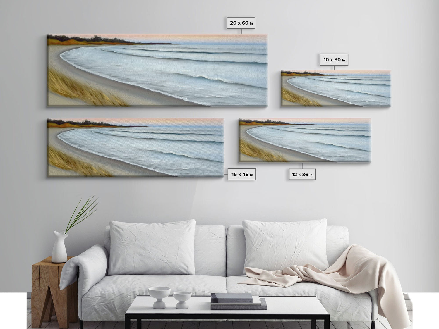 Canvas Beach Wall Art, Seashore, Cove, Minimalist Beach Art, Pastel Beach Wall Art, Beach Scene Art, Panoramic, Wall Art, Canvas Print
