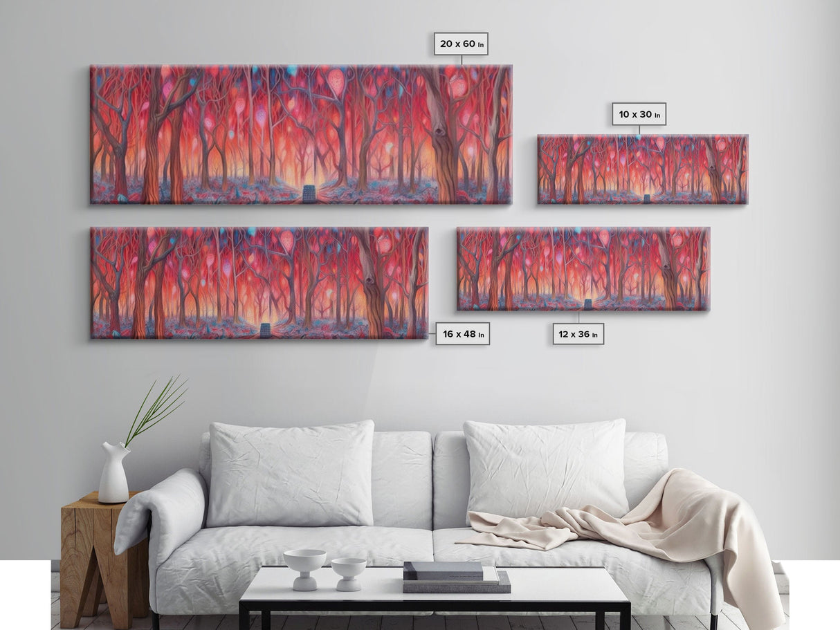 Enchanted Forest Art, Abstract Forest Art, Pink Forest, Pastel Wood, Wall Decor, Large Canvas Print, Panoramic, Wall Art, Canvas Print