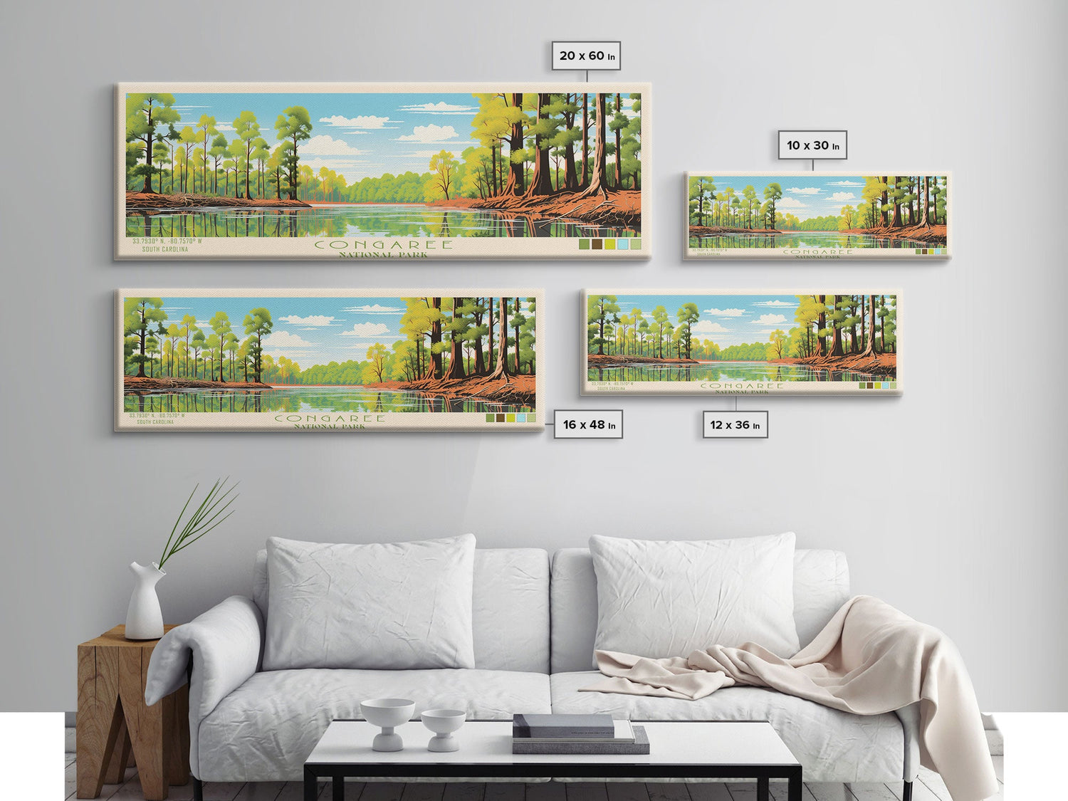 Congaree National Park, Panoramic South Carolina Travel Art, National Park Print, Minimalist Travel Art, Midcentury Modern Style Landscape