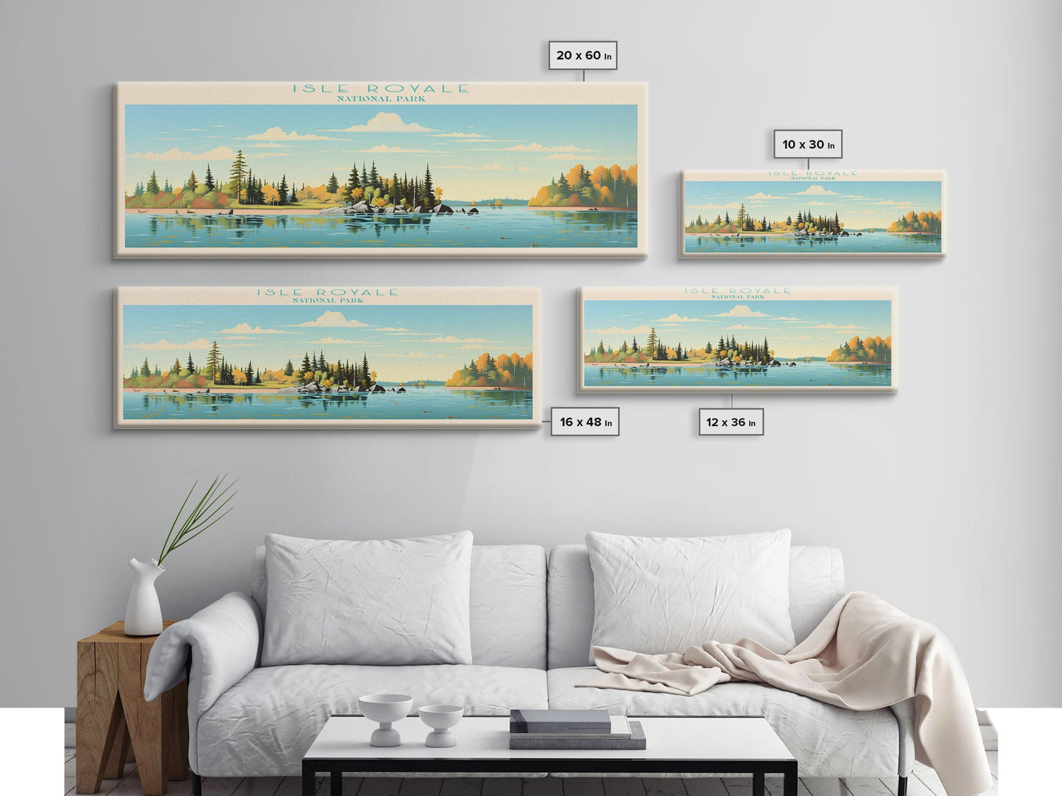 Isle Royale National Park, Panoramic Michigan Travel Art, National Park Print, Minimalist Travel Art, Midcentury Modern Style Landscape
