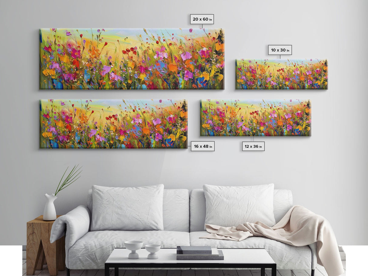 Framed Canvas Print of Original painting, Large wall art, Boho wall décor, Flower painting, Home decor, Modern art, Bedroom decor, Panoramic