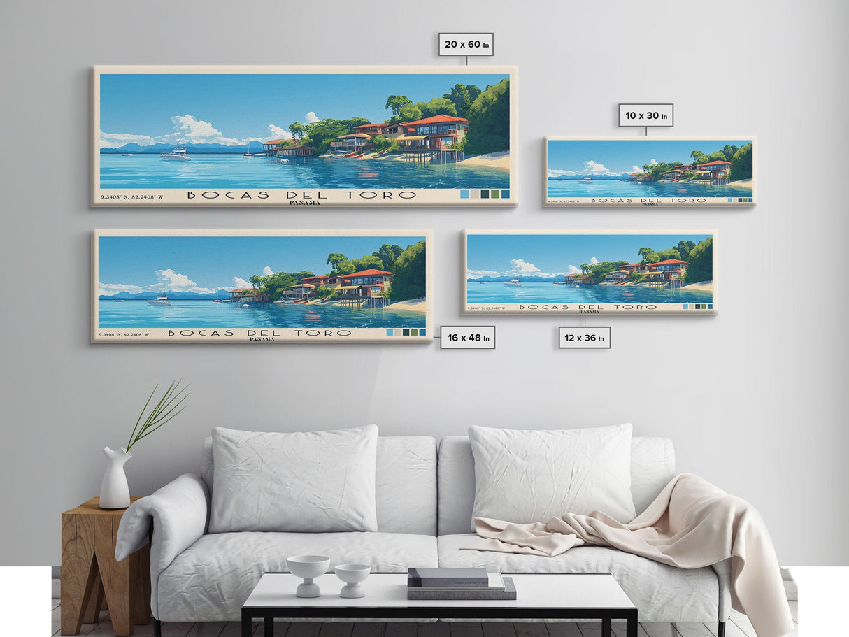 Bocas del Toro , Panamá Panoramic Beach Print, Vacation Gift, Panamá Wall Art, Beach Painting, Beach Decor, Beach Painting