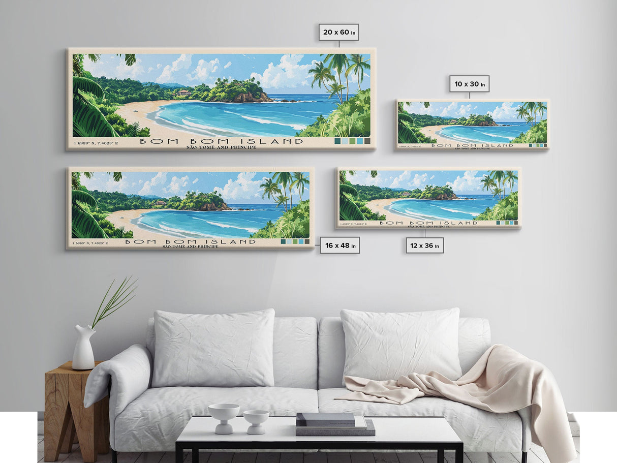 Bom Bom Island, São Tomé and Príncipe Panoramic Print, Vacation Gift, São Tomé and Príncipe Wall Art, Beach Painting, Beach Decor, Large Wall Art, Wood Frame Art