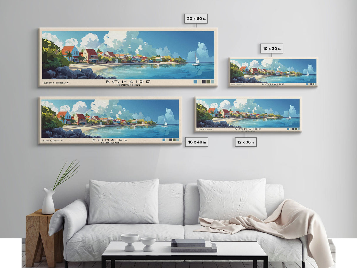 Bonaire, Netherlands Panoramic Beach Print, Vacation Gift, Netherlands Wall Art, Framed Canvas Print, Framed Beach Painting